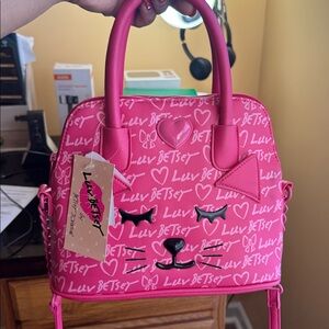 Betsey Johnson Fuchsia Mini Bag with Heart Accents
